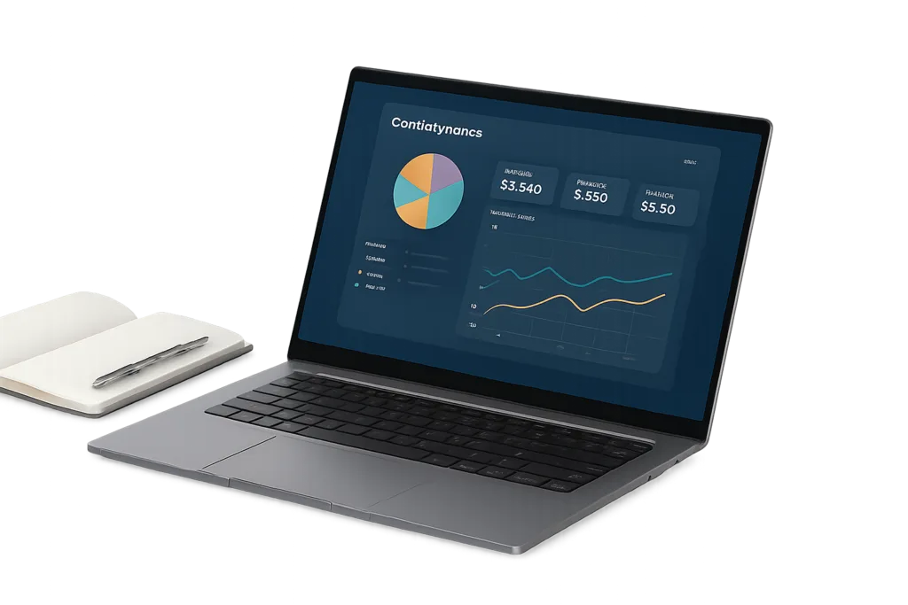 Notebook aberto sobre mesa de escritório, ideal para trabalho e home office